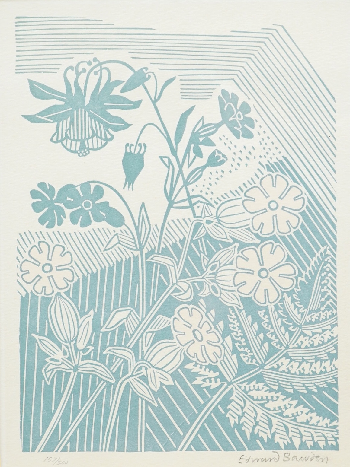 Edward Bawden RA (1903-89), 'Campions and Columbine', signed in pencil, limited edition 157/500, linocut, 24 x 18cm